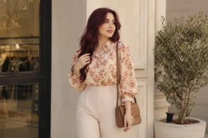 شومیزگلدار و شلوار پارچه ای ساده 